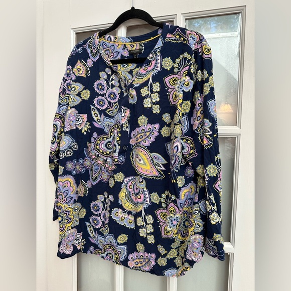 Talbots Plus Navy Floral Paisley Blouse Women’s Plus Size 2X Career Office - Picture 4 of 14